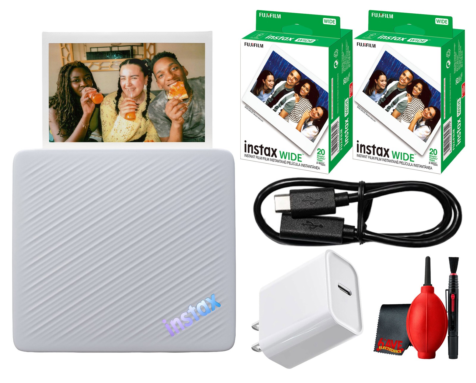 Fujifilm instax Link WIDE 2 Blue Printer with 40 Film Bundle