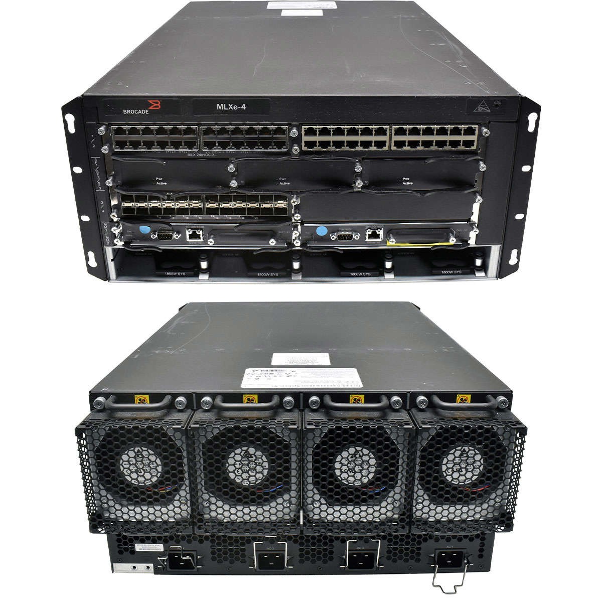 Brocade BR-MLXE-4-MR-M-AC 3xHigh Speed 2x24 RJ45 1x24 SFP 2x Mgmt 80-1006870-XX