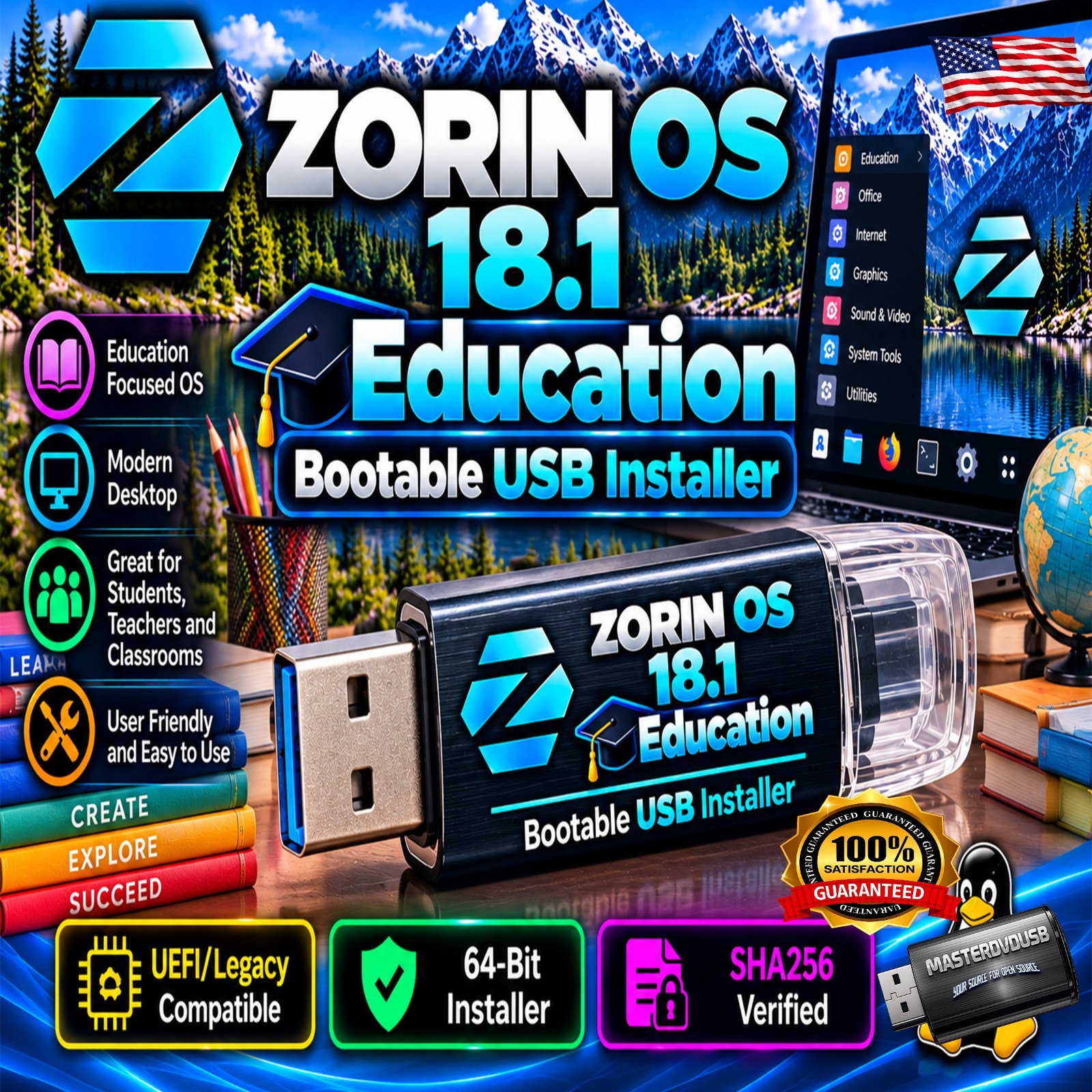 Zorin OS 18.1 Education Bootable USB Installer | UEFI/Legacy | 64-Bit