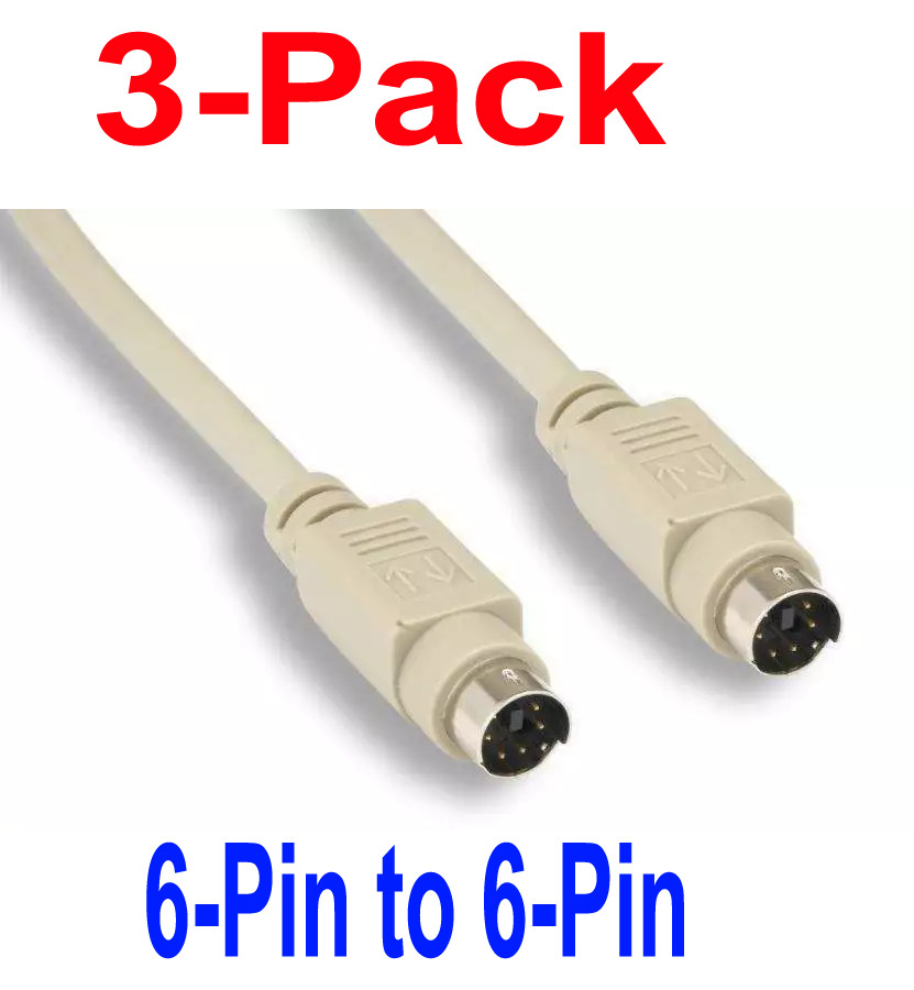 6FT Keyboard Mouse Cable MINI DIN6 Male to Male PS2 (3-Pack)