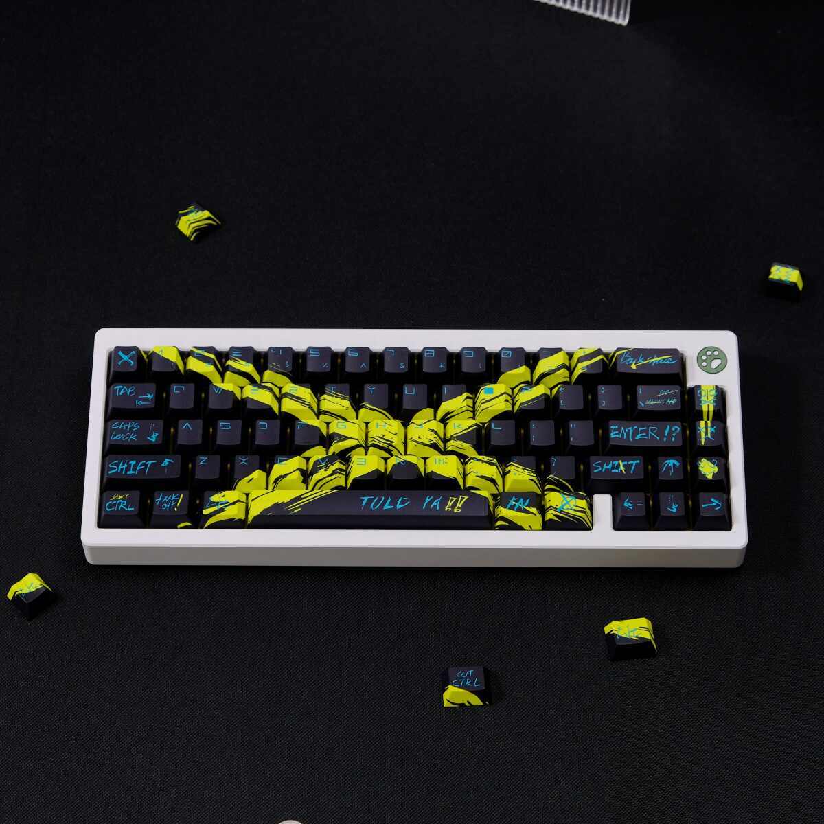 PBT EVA X Black Yellow Theme Keyboard Keycaps Cherry Profile Set for MX