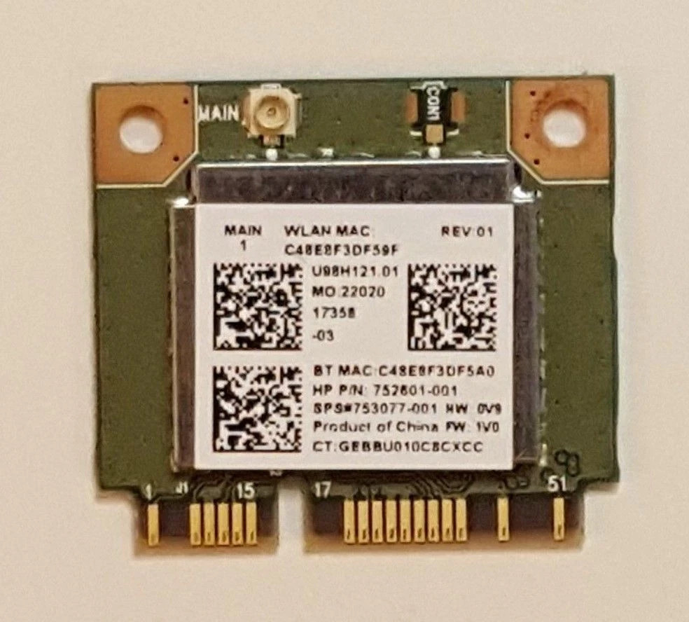 Realtek RTL8723BE 802.11bgn-WiFi Bluetooth Card 752601-001 753077-001 TESTED 