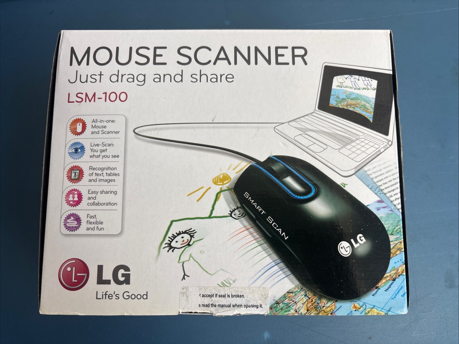 LG Smart Scan Mouse LSM-100 Portable Scanner OCR Wired USB - OPEN BOX Complete