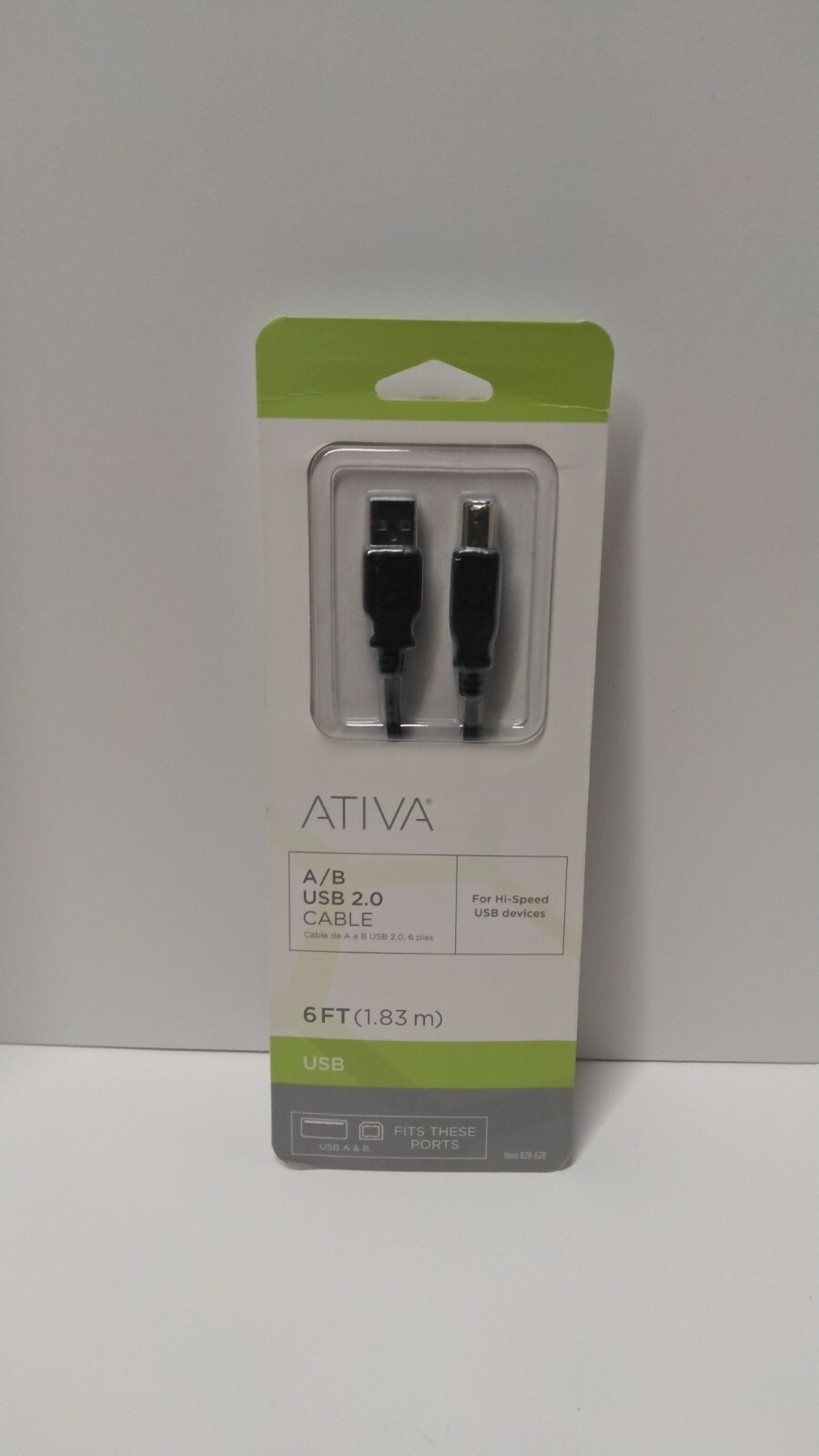 Ativa 2.0 A/B Cable USB 2.0, 6 Ft. - New In Package, Sealed, Item 828-620