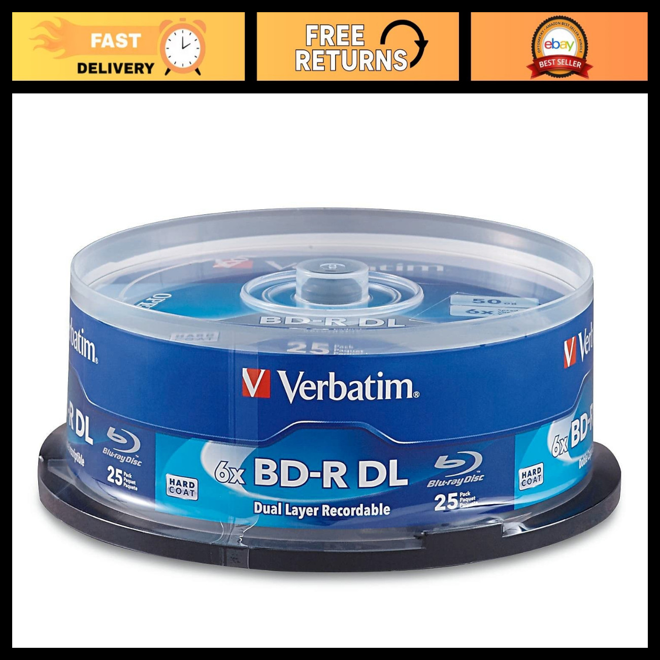 50GB 8X BD-R Blank Blu-ray Discs - Double Layer Recordable Media - 25 Pack