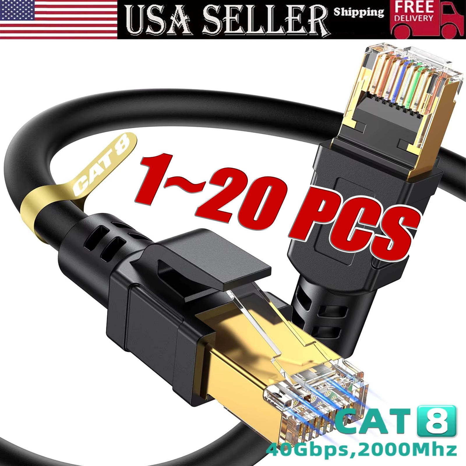 Cat 8 Ethernet RJ45 Cable Super Speed 40Gbps Patch LAN Network Gold Plated LOT