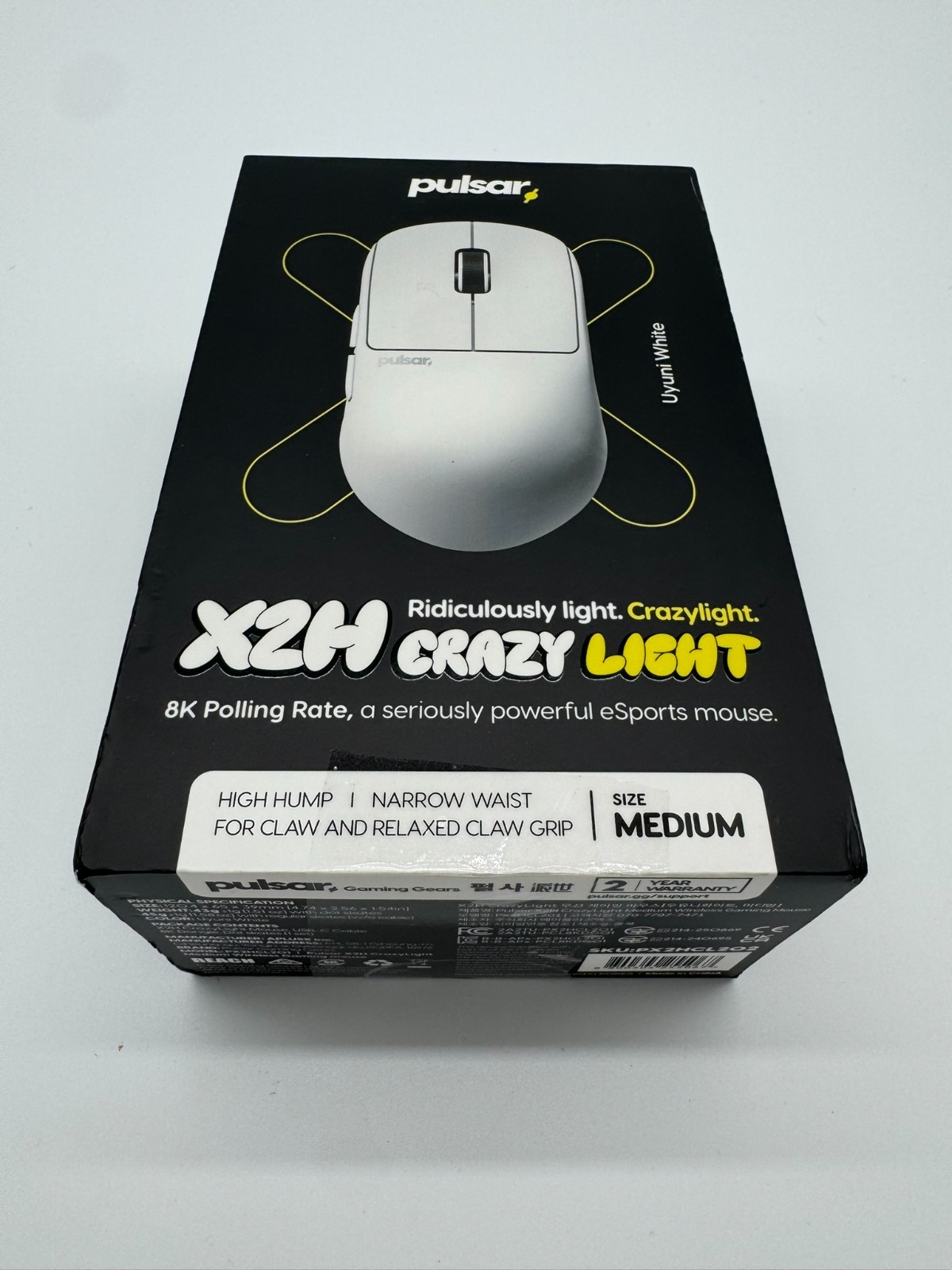 Pulsar X2H CrazyLight Gaming Mouse 37g - White - Lightweight 32000 DPI