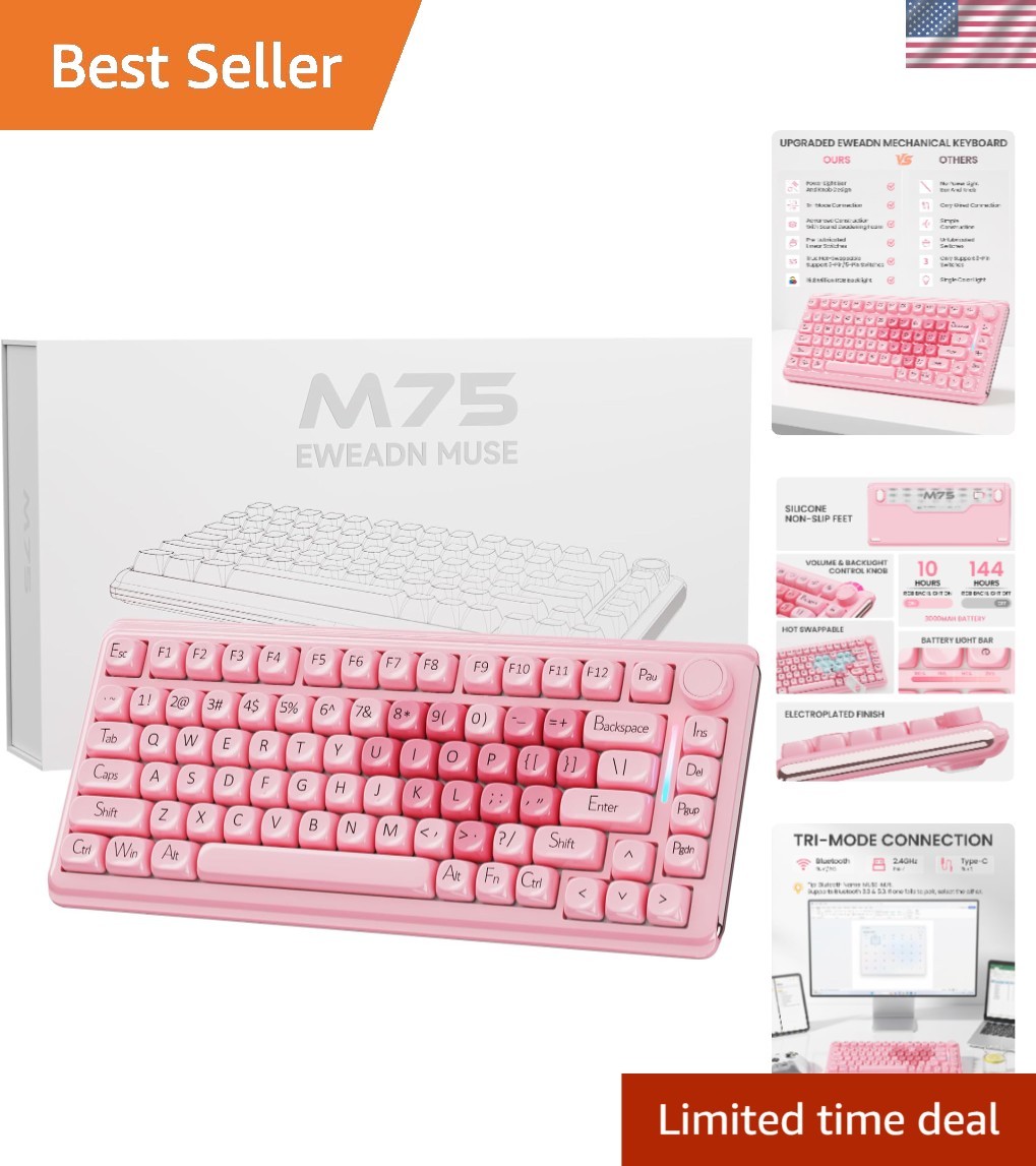 Charming M75 Custom Mechanical Keyboard: Pink Color, Hot-Swappable & Backlit