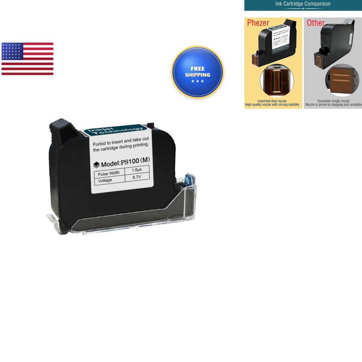 Phezer PC11 42ml Black Quick Dry Solvent Ink Cartridge for 0.5inch Handheld