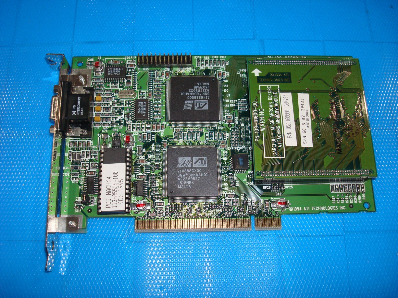 Vintage 1995 ATI Technologies Video Card-MACH64 - PN 109-2550030 With 109-31600