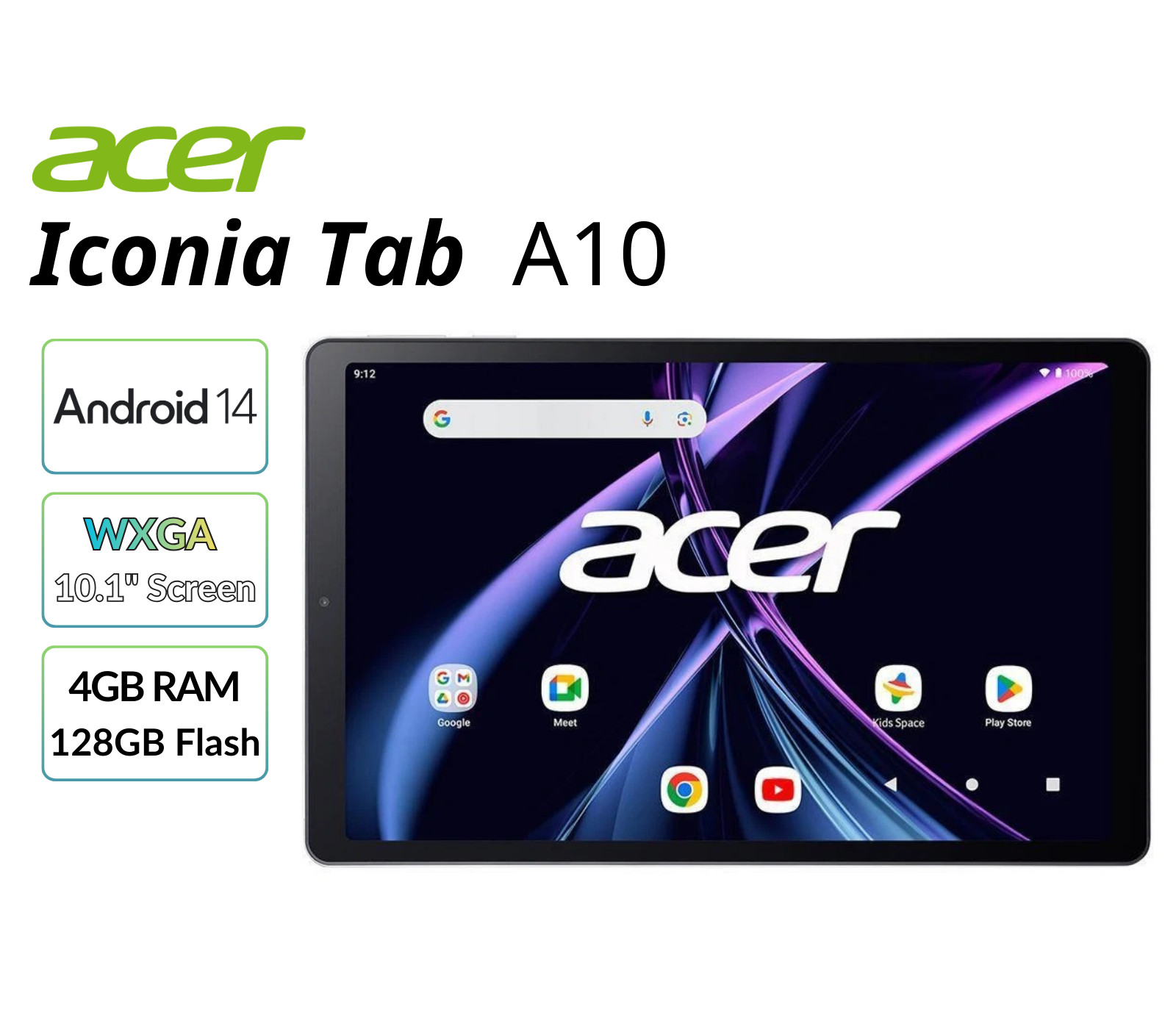 Acer Iconia Tab A10 10.1" WXGA Octa-Core 1.8GHz 4GB 128GB Android 14 Refurb 2025