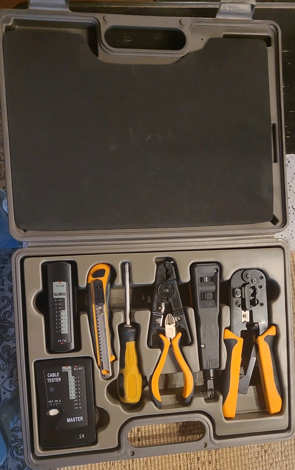 Essential Network Repair Tool Kit: 10-in-1, RJ45 Crimper, LAN Tester, Hard Case