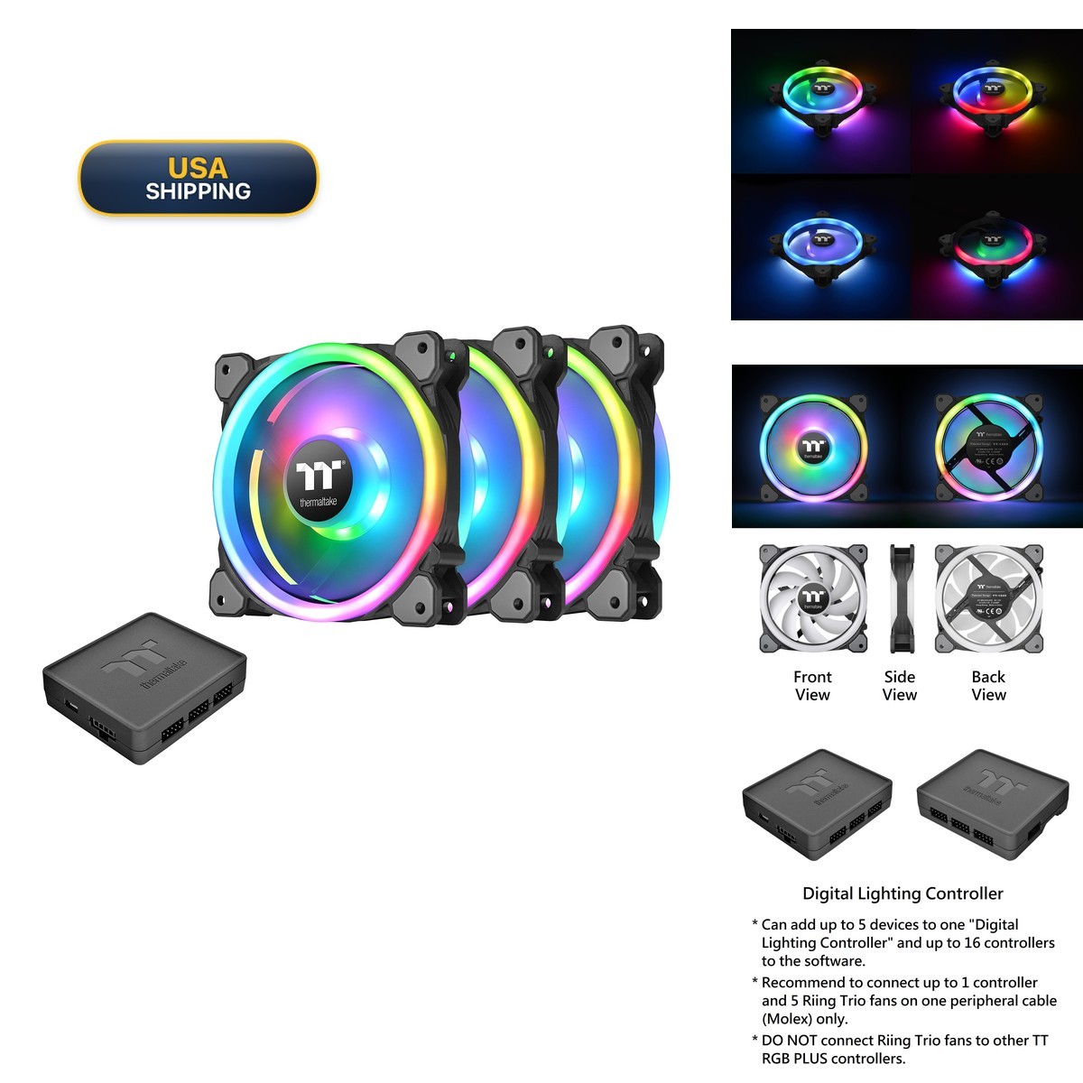 Thermaltake Riing Trio 12 RGB 120mm 30 LED 9 Blade Fan 3 Pack CL-F072-PL12SW-A