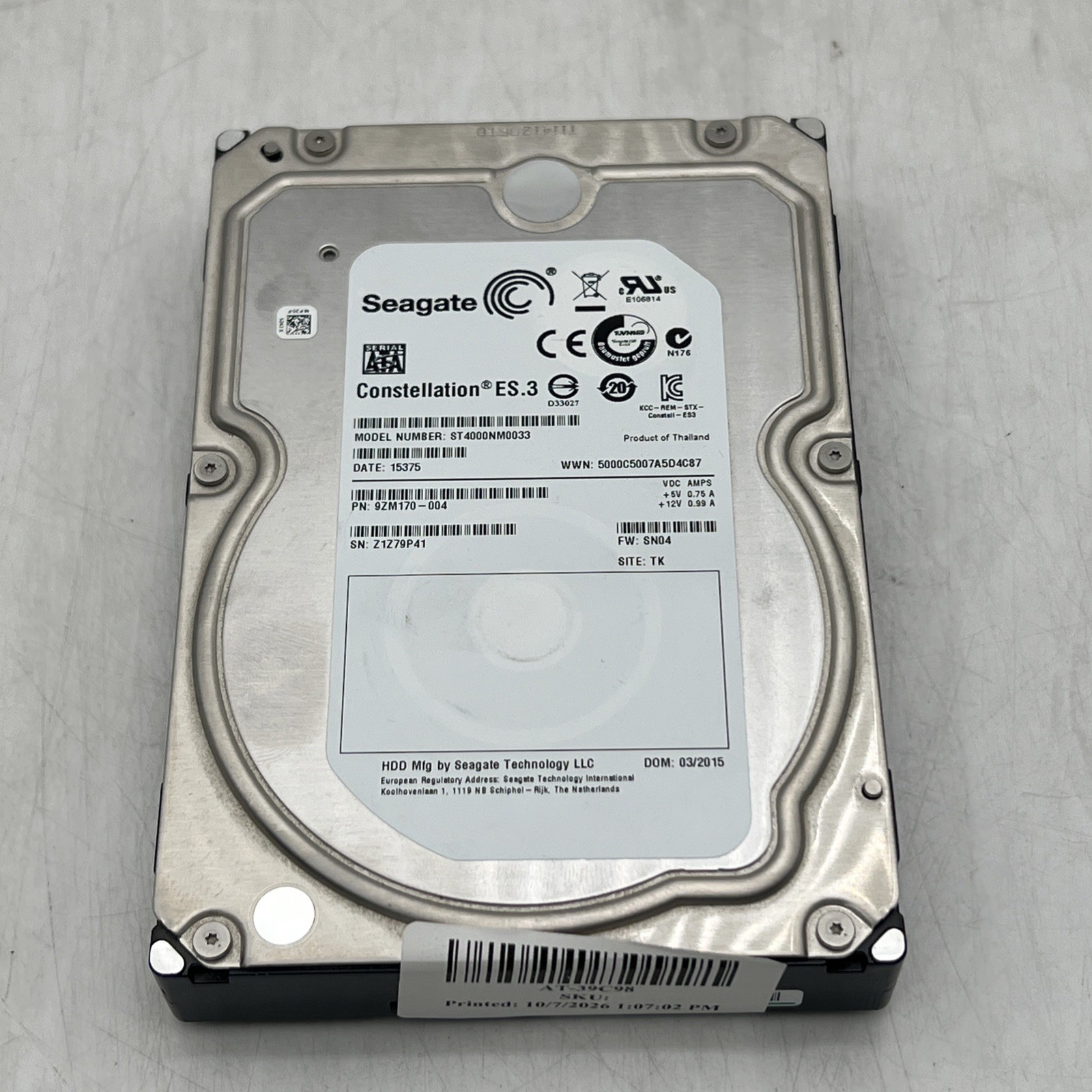 Seagate Constellation ES.3 4TB SAS 3.5 in Enterprise HDD ST4000NM0033