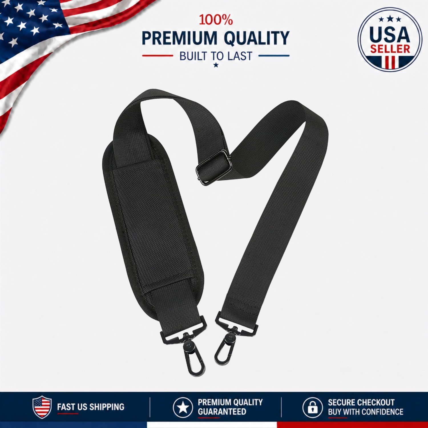 Heavy-Duty Black Shoulder Strap - Adjustable from 29.6" to 53.7" for All Bags