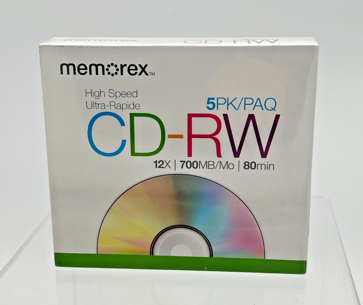 Memorex High Speed CD-RW 12x 700mb 80min 5 Pack  New Sealed Reusable with Cases