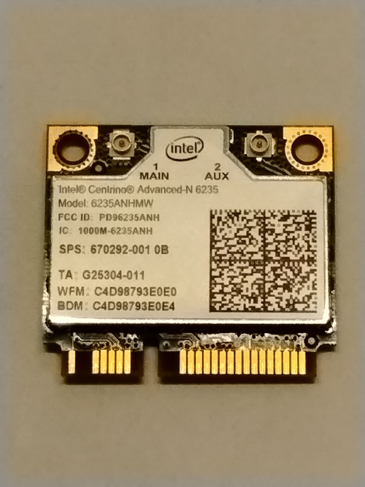 Intel Centrino Advanced-N 6235 Half Mini PCIe WiFi + BT 4.0 Card 6235ANHMW