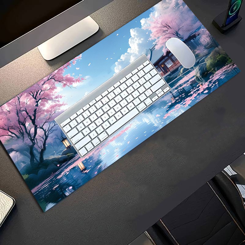 1pc Diatom Mud Extra Large Mouse Pad, Japanese Cherry Blossom Lake Scenery Pat