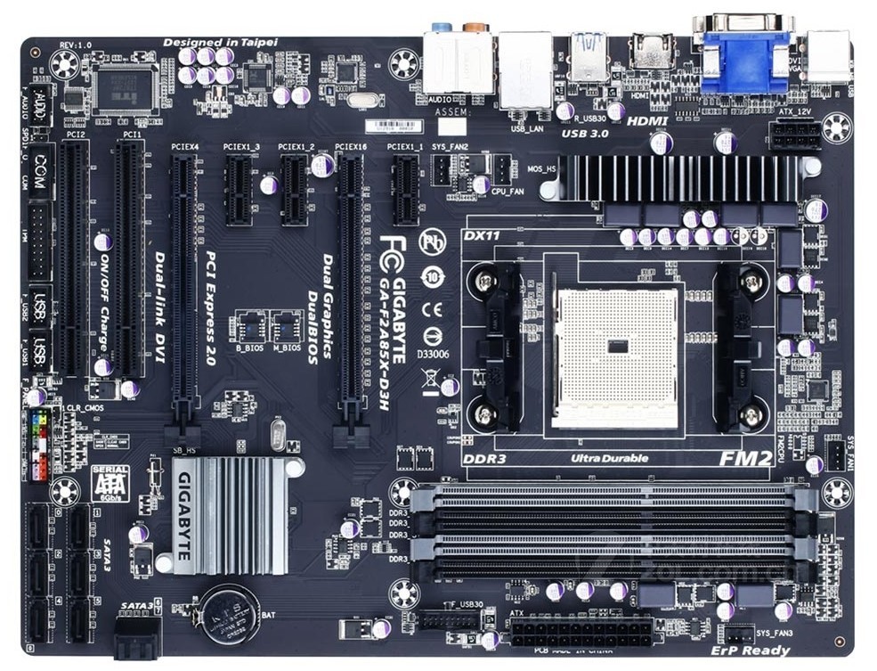 Gigabyte Technology GA-F2A85X-D3H, Socket FM2, AMD Motherboard SATA3 USB3.0