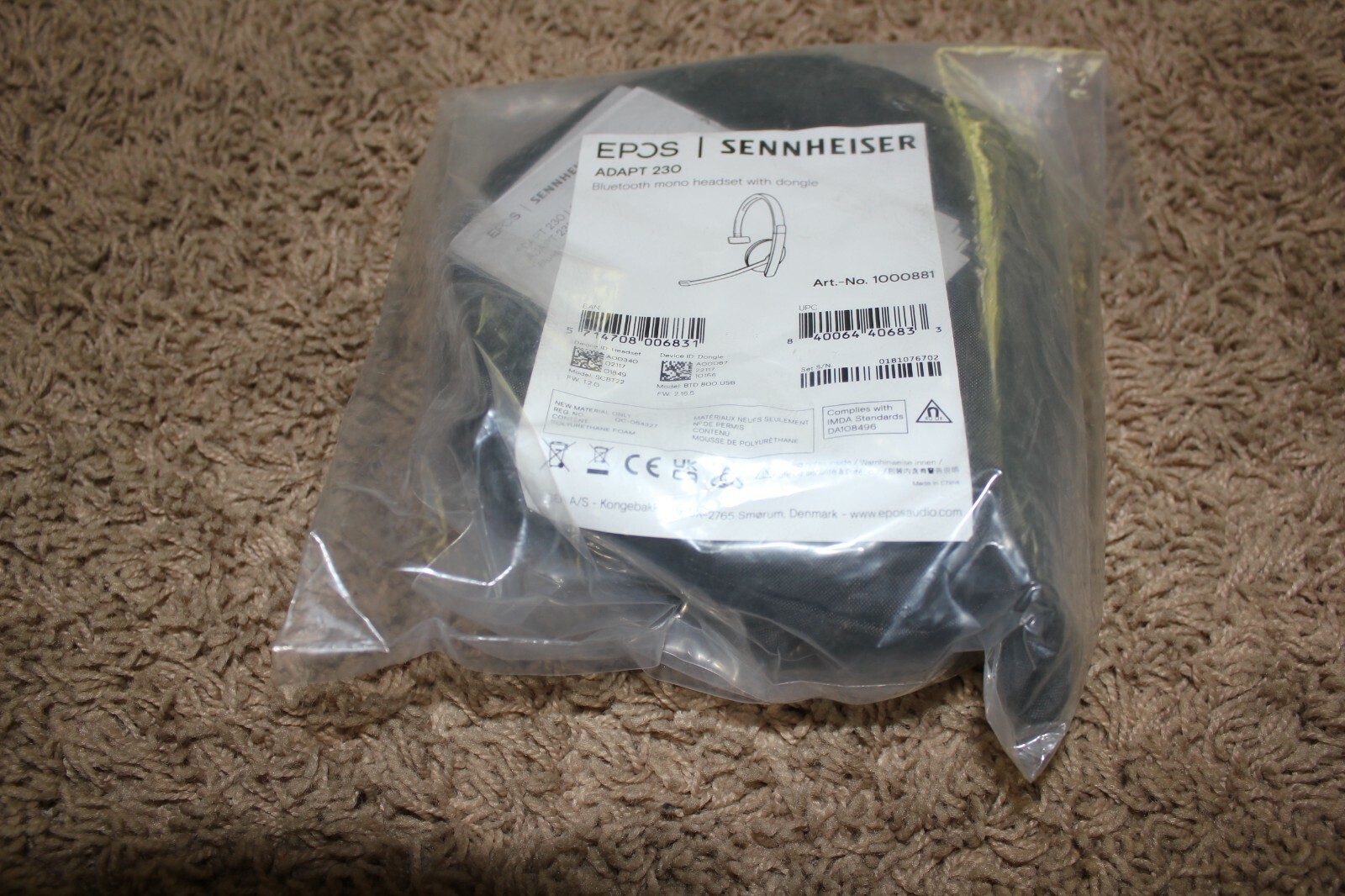 Sennheier EPOS Adapt 230 Bluetooth Mono Headset with Dongle 1000881