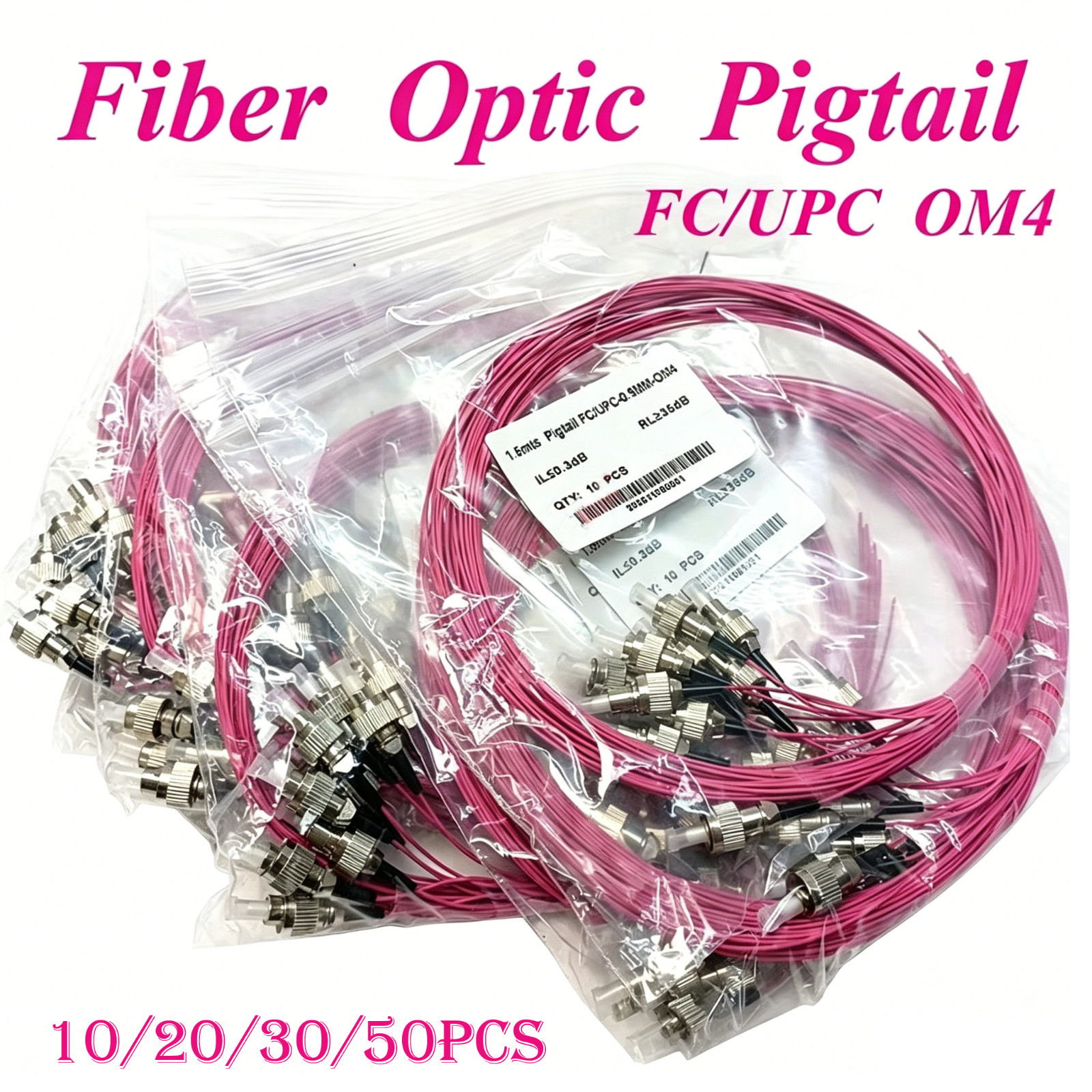 10/20/30/50pcs 1.5M OM4 Multimode Fiber Pigtail Cord 50/125 FC UPC Simplex 0.9mm