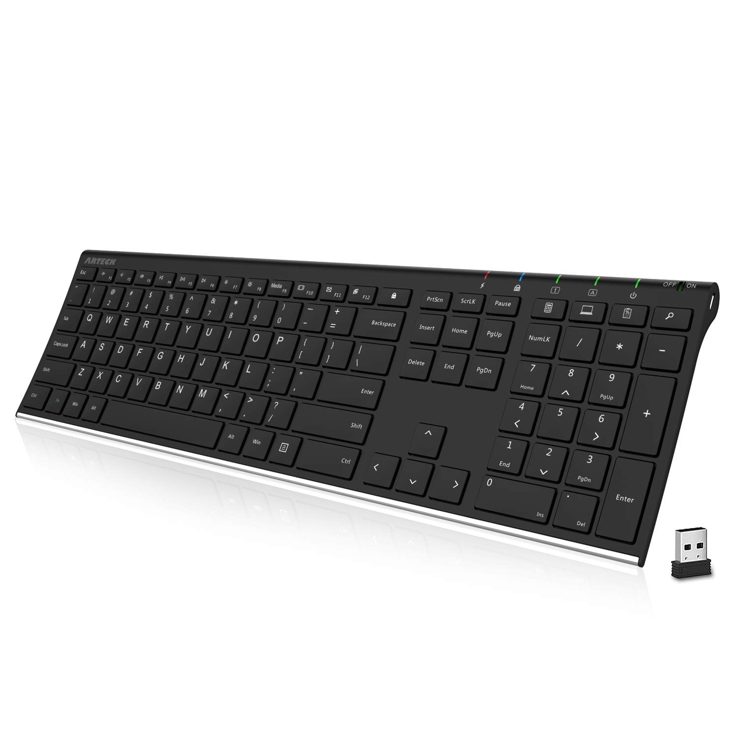 2.4G Wireless Keyboard Stainless Steel Ultra Slim Full Size Keyboard with Num...