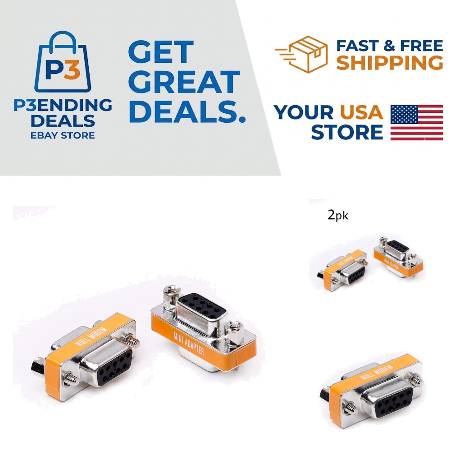 2-Pack DB9 Null Modem Female to Female Serial Adapters for Reliable Data Tran...