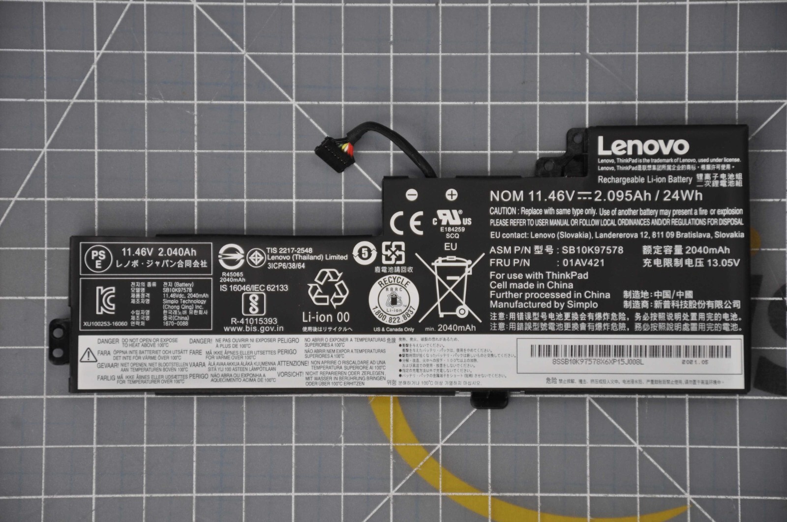 Genuine LENOVO ThinkPad T470 Li-Polymer 3CELL (3S1P), 24WH Used Battery 01AV419