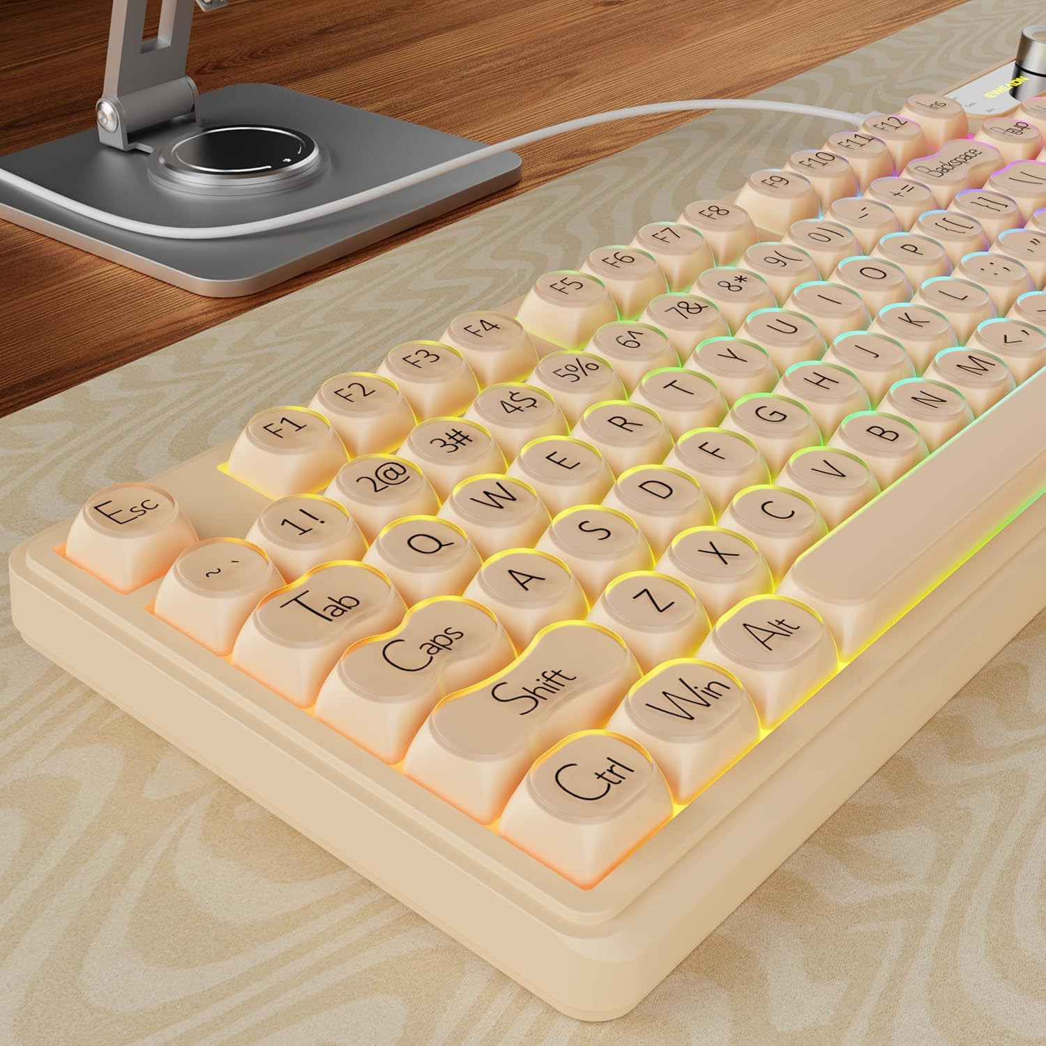 V102 Wired Keyboard, 98 Keys Creamy Gaming Keyboard with Display Screen, Media K