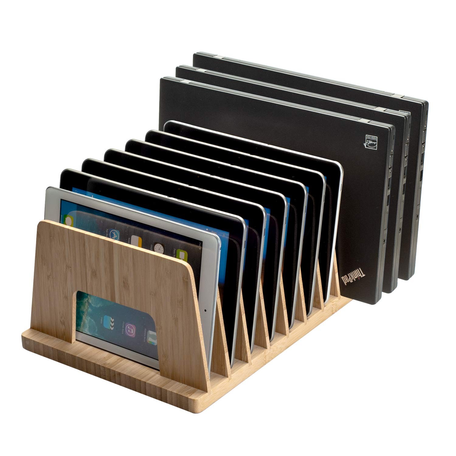 Bamboo Device Organizer for Smartphones, Tablets and Laptops, 10 Slots
