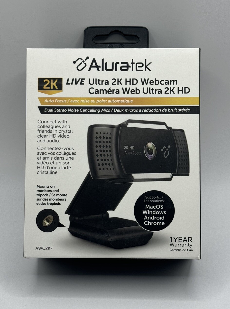 Aluratek Live 2K Webcam - Black/Silver (AWC2KF) - NEW - SEALED