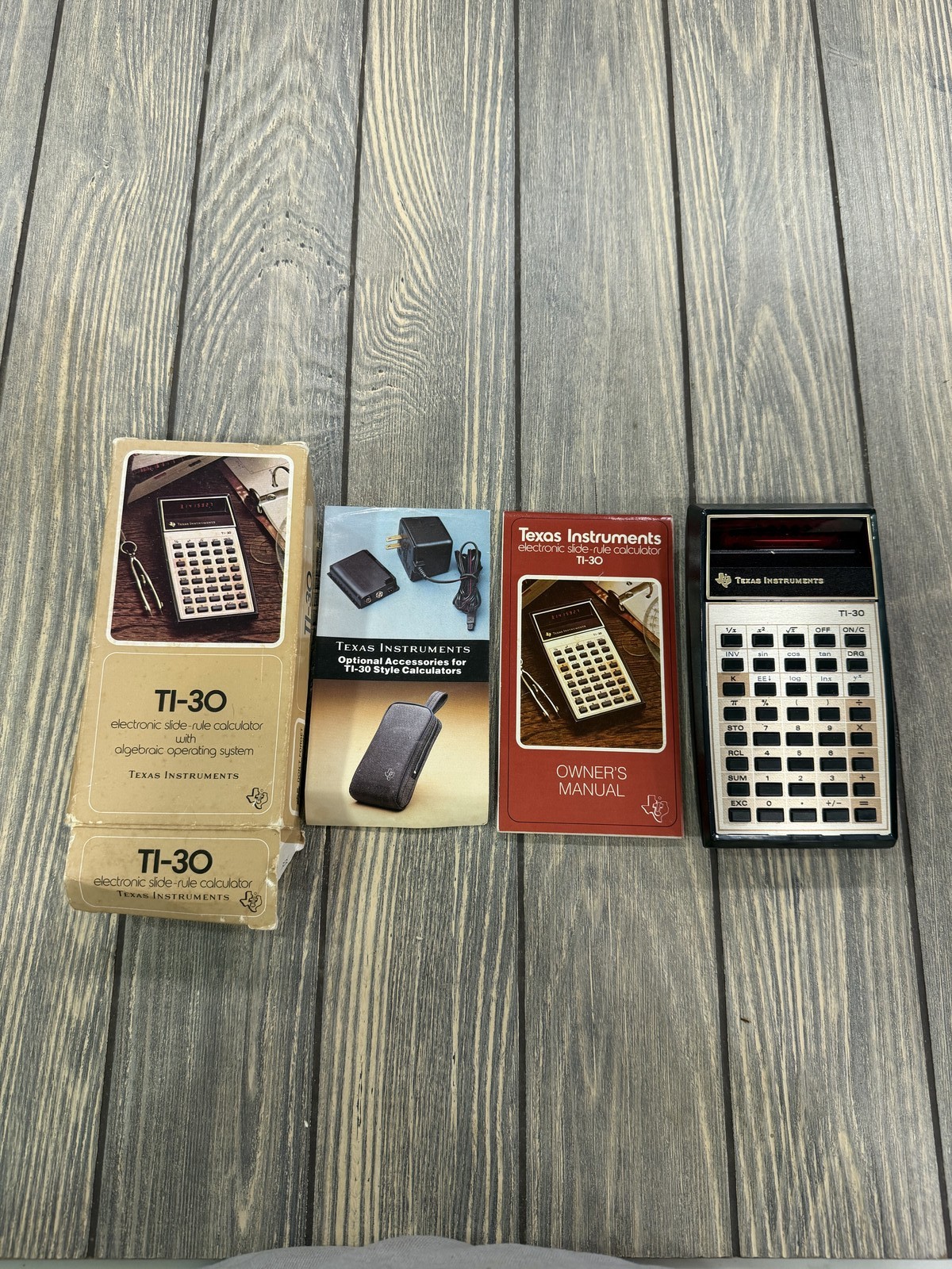 Vintage Texas Instruments TI-30 Electronic Slide-Rule Calculator w/Box & Manual