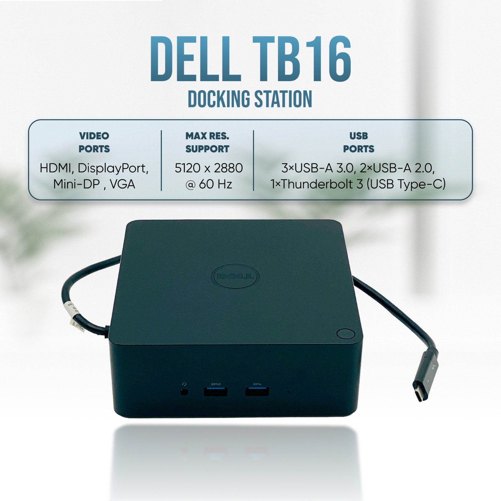 TESTED Dell K16A USB-C Thunderbolt Docking Station TB16 NO AC ADAPTER