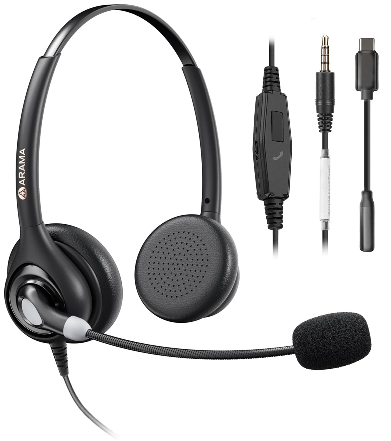 Cell Phone Headset with Mic, 3.5mm Wired, USB-C Adapter