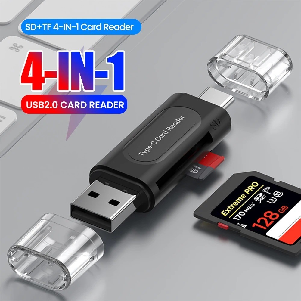 4-in-1 USB C SD TF Card Reader USB 2.0 Memory Card Adapter for Laptop PC