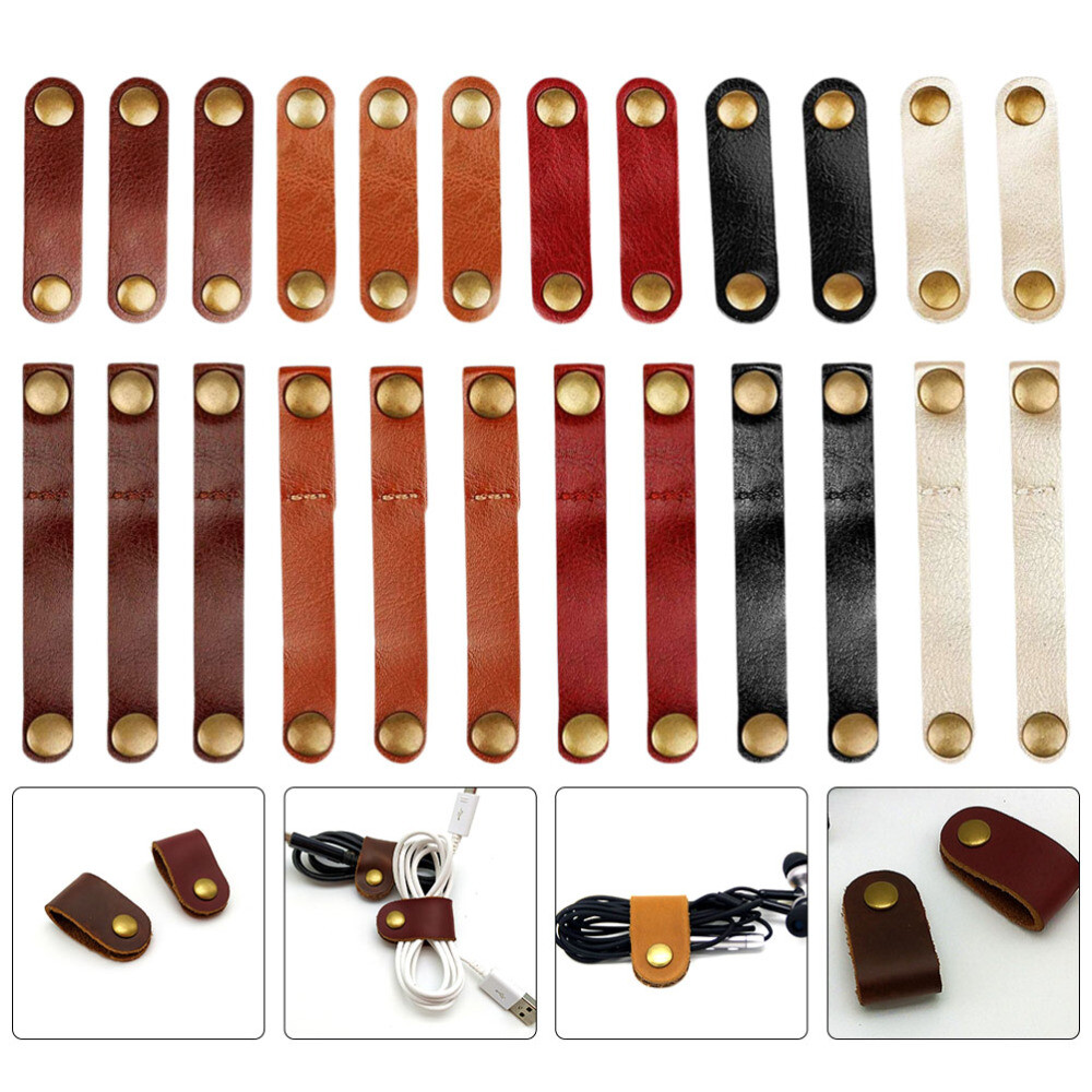 24pcs Leather Cord Organizer Storage Straps Extension Cord Holder USB Cable