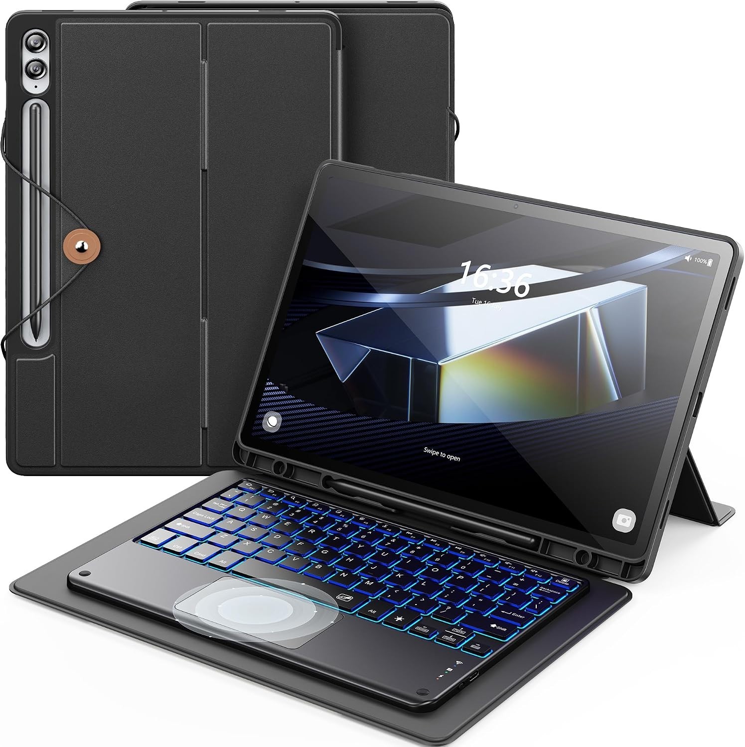 INFILAND Keyboard Case Samsung Galaxy Tab S10+ S9+ S9 FE+ 12.4 Black Backlit
