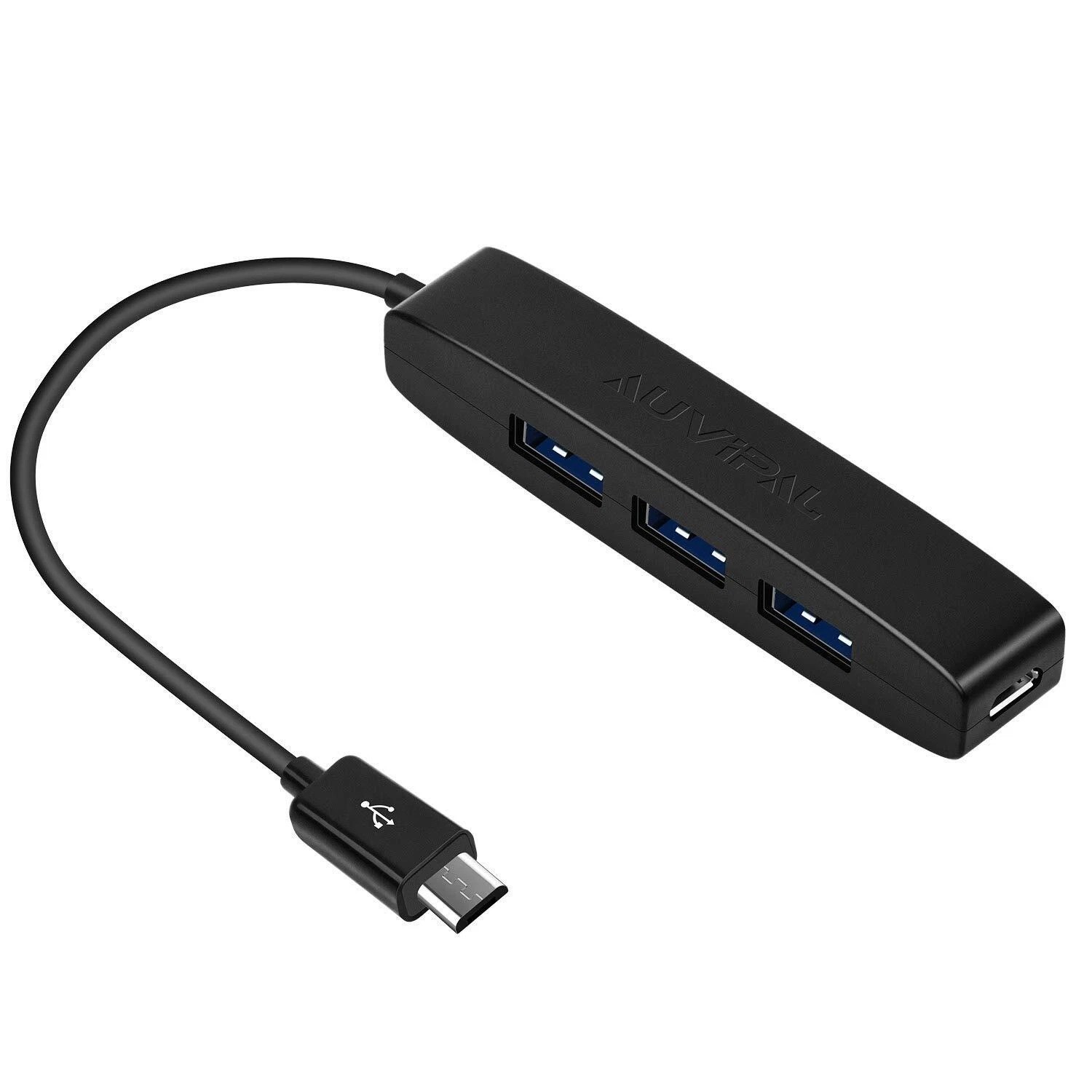 AuviPal 3-Port Micro USB OTG Hub Adapter 3 USB Ports + Power Port for Fire Sti