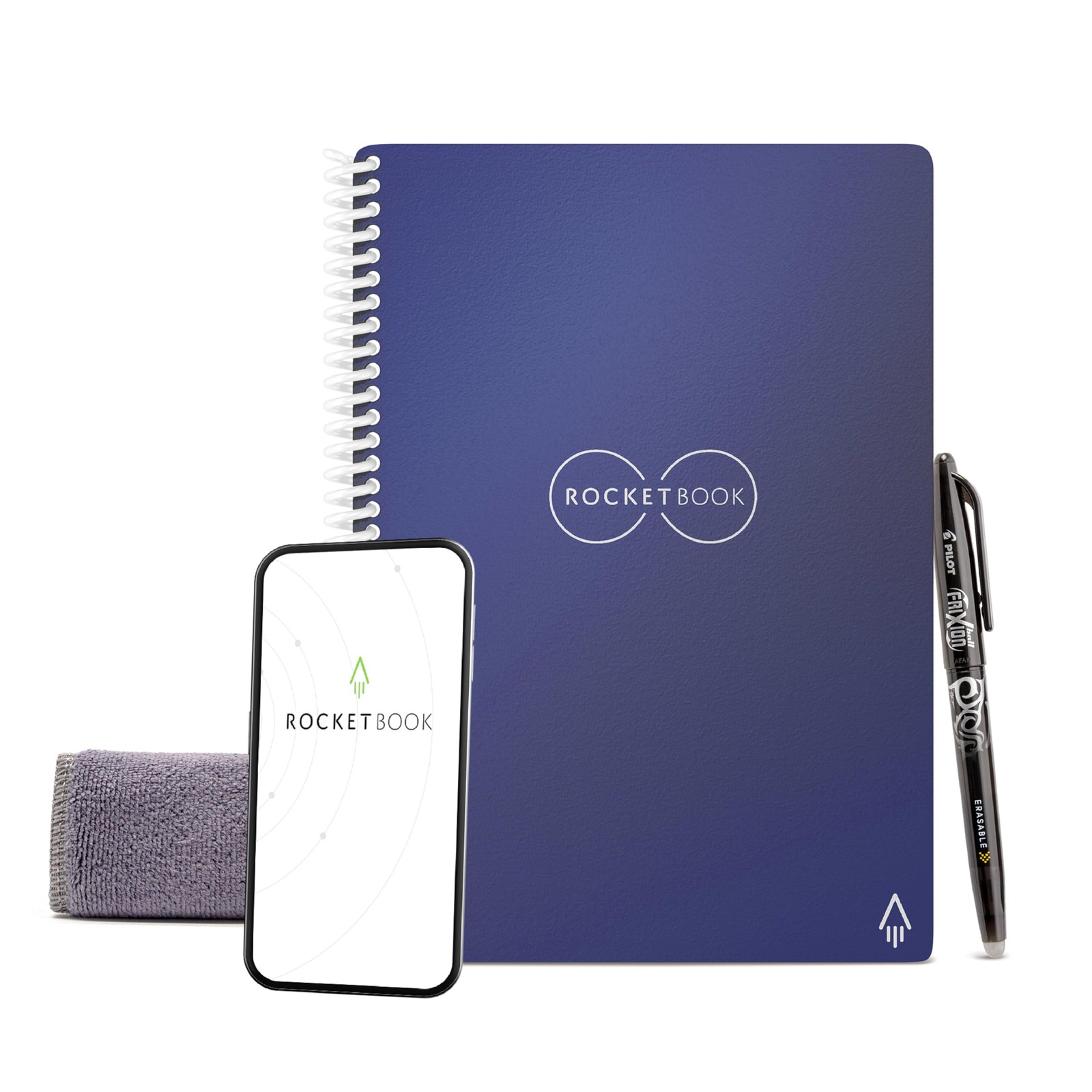 Reusable Notebook Executive 6x8.8 Spiral Dotted Navy Blue Rocketbook Core Size