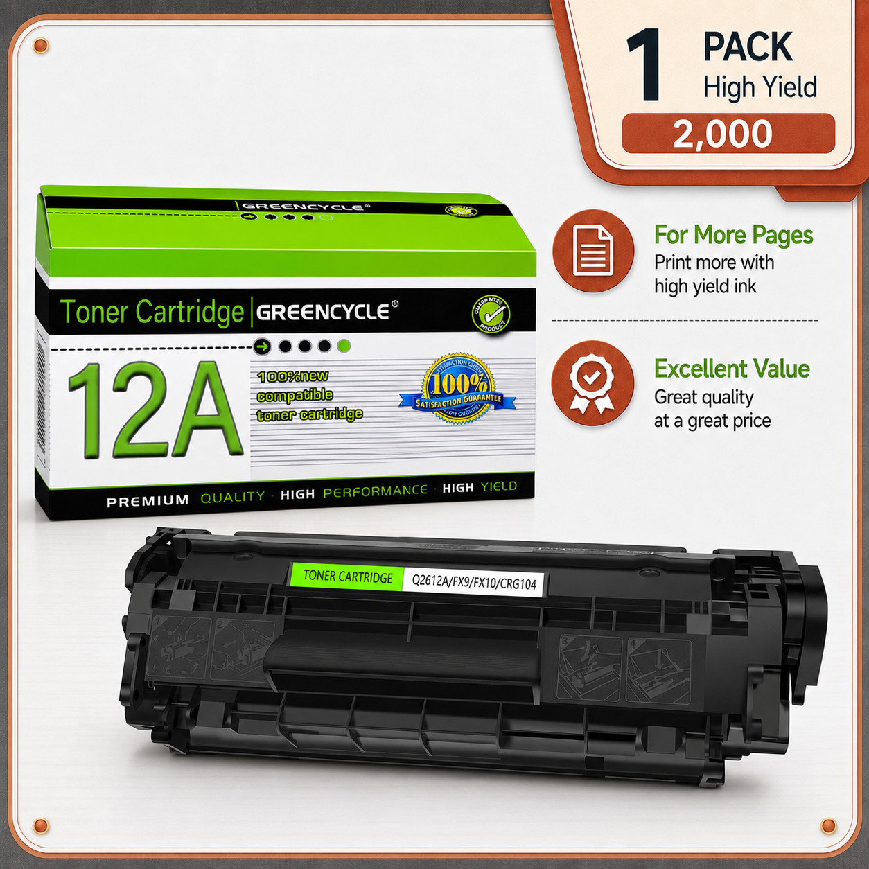 GREENCYCLE Q2612A 12A Toner Cartridge Fit for HP LaserJet 3010 3020 3030 Printer