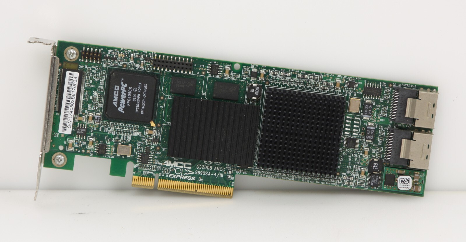 LSI AMCC PowerPC PPC405CR 9690SA-8I SAS SATA PCIe RAID Low Profile Controller.