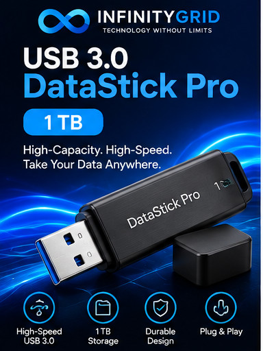 NEW DataStick Pro 1TB USB 3.0 Flash Drive High Capacity USB Memory Stick Black