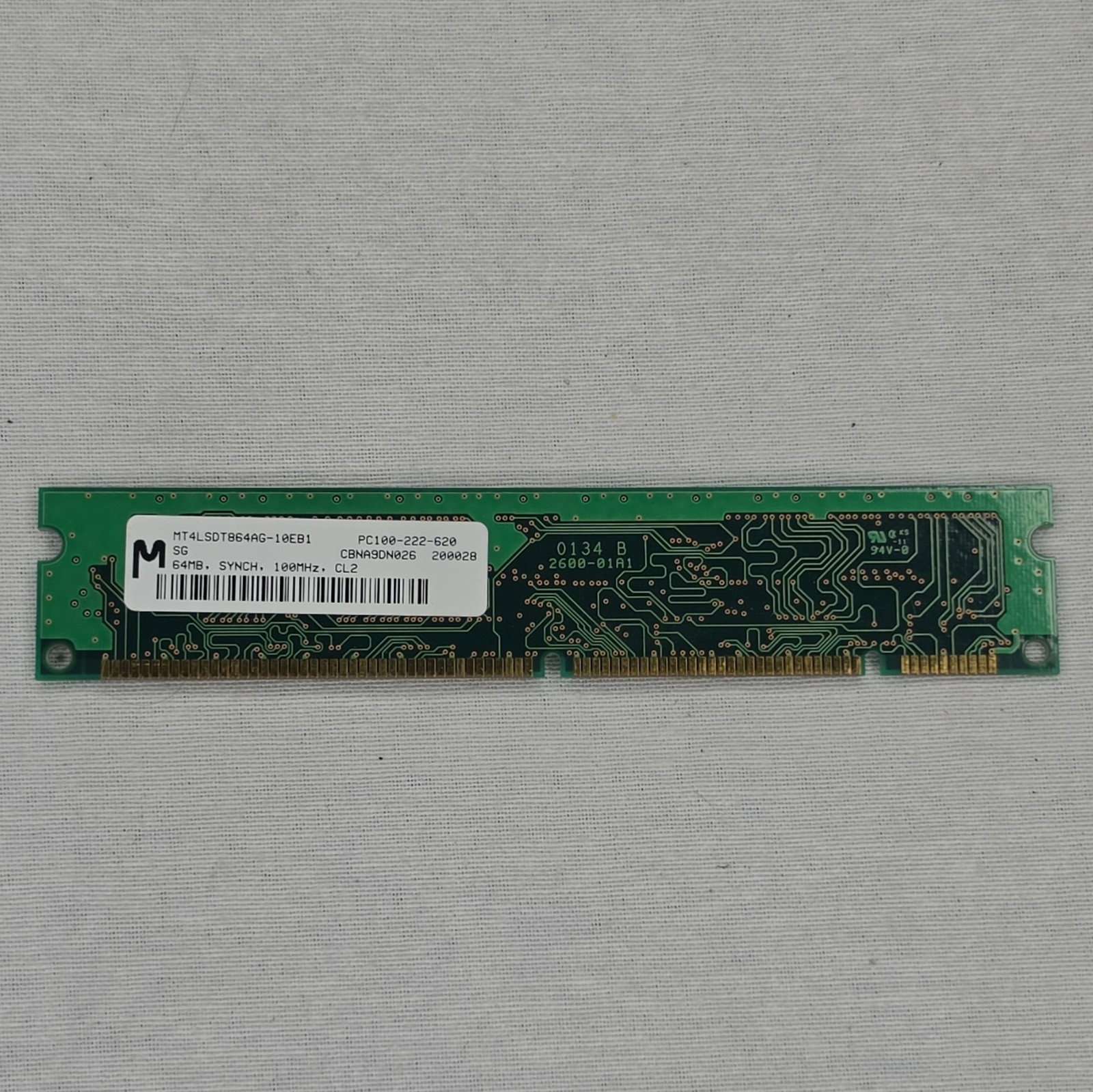 Micron 64MB SDR SDRAM DIMM PC100-222-620 168-Pin 1x64MB CL2 MT4LSDT864AG-10EB1