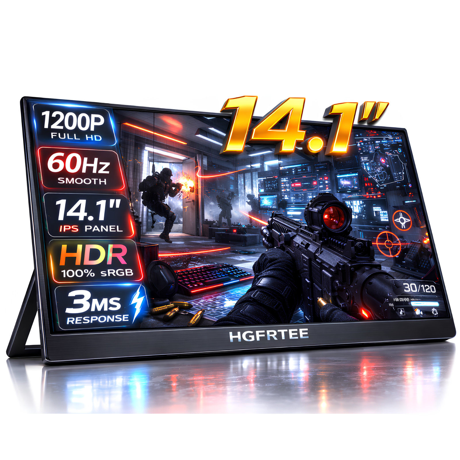 14.1" FHD Portable Monitor HGFRTEE IPS Matte Screen for Laptop Gaming USB-C HDMI