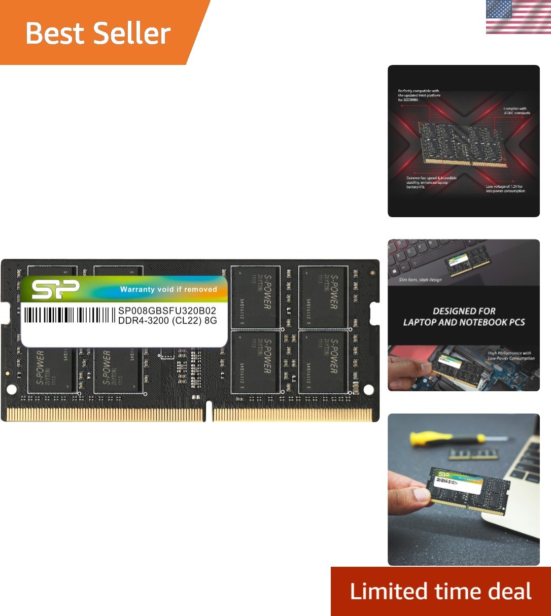 Silicon Power 8GB 3200MHz CL22 SODIMM Laptop RAM - Fast Performance Upgrade