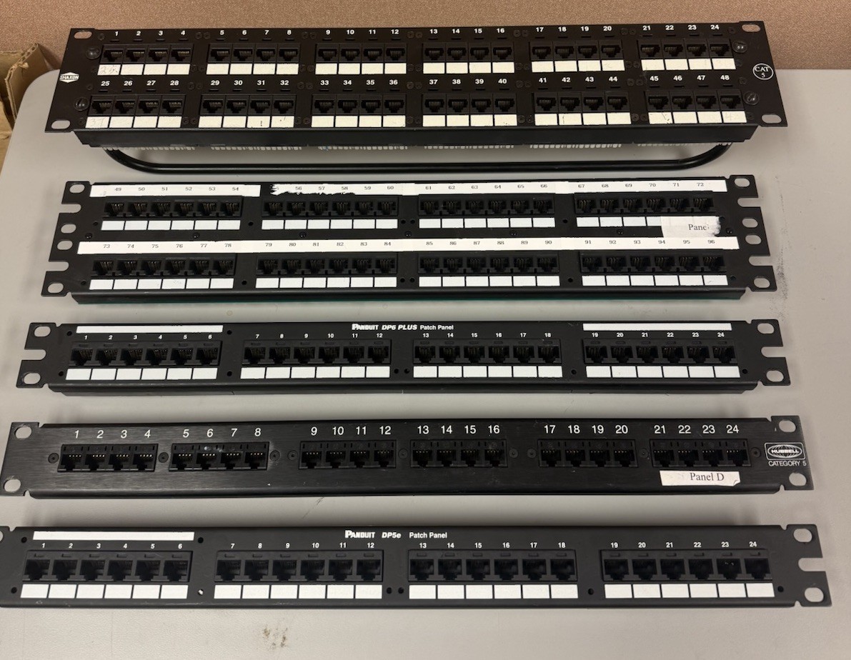 5x Rackmount Network Patch Panels 24-Port 48-Port Panduit Hubbell Shaxon Cat5e