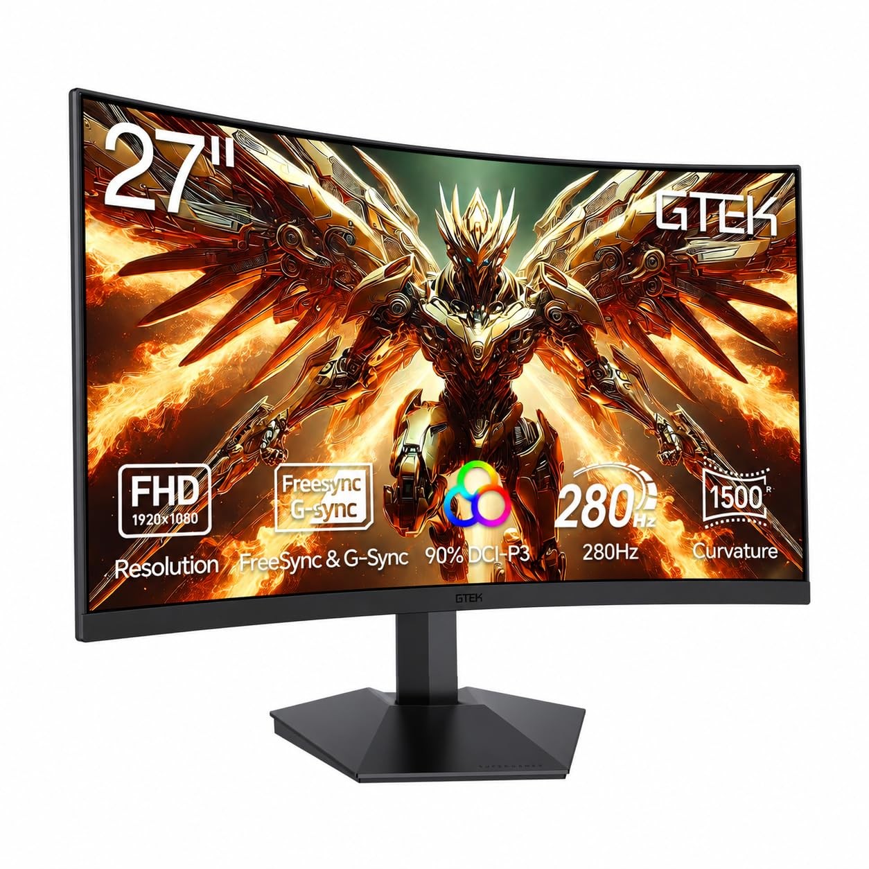 GTek 27 Inch Curved Gaming Monitor 280Hz/240Hz FHD 1080P, 1500R Black