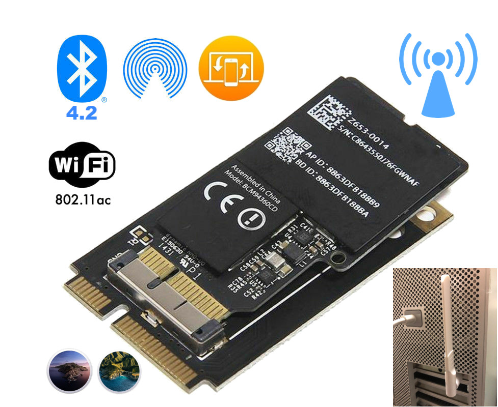Mac Pro 4,1 5,1 Genuine Apple WiFi Upgrade Kit 802.11ac Bluetooth 4.2 w/ Antenna
