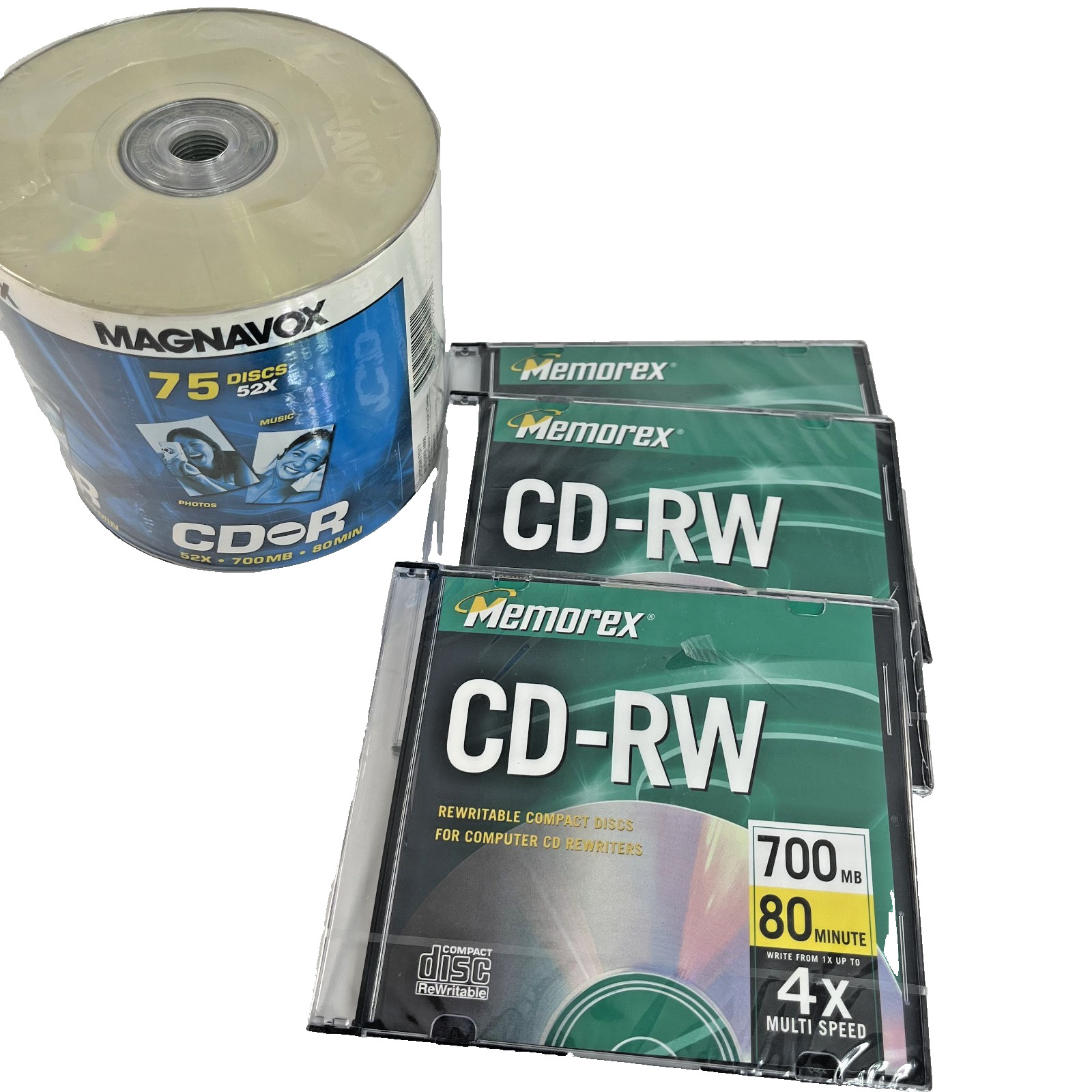 Magnavox CD-R 75 Pack + Memorex CD-RW Blank Discs Media Storage Bundle