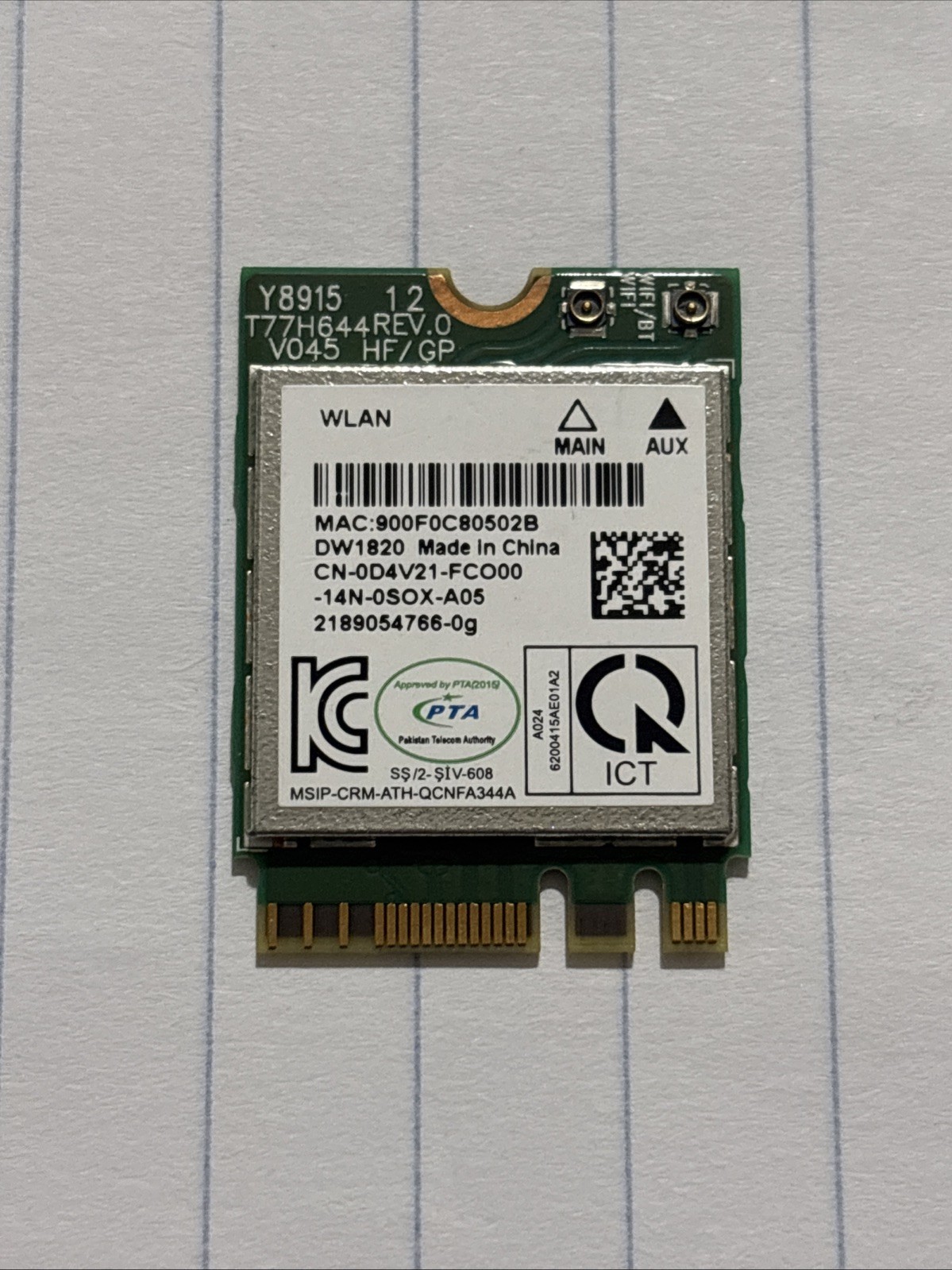 GENUINE DELL LATITUDE Lenovo WIRELESS WIFI CARD DW1820 D4V21 0D4V21